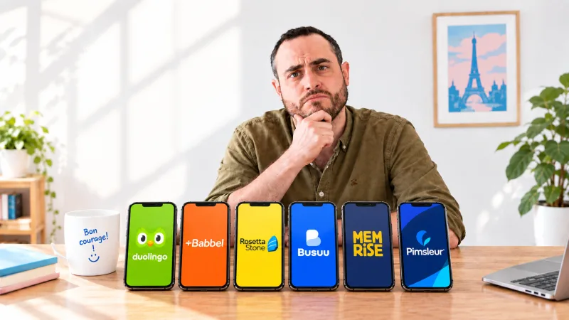 Close-up of a smartphone home screen with apps — the best free apps to learn French