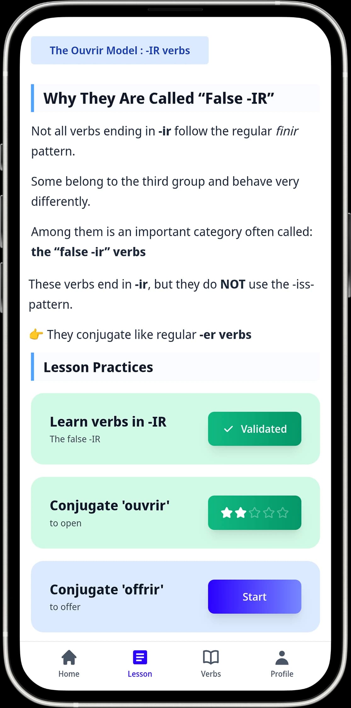 French conjugation lesson in Croissant Verbs